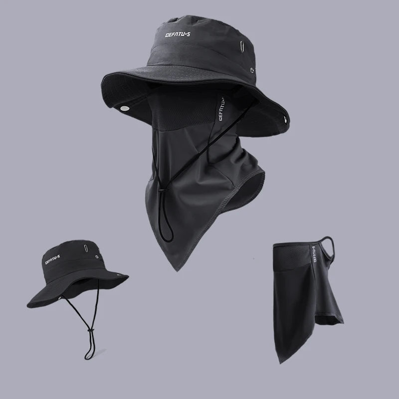 Outdoor Activities Sun Hat with Foldable Brim & Face Mask for Protection