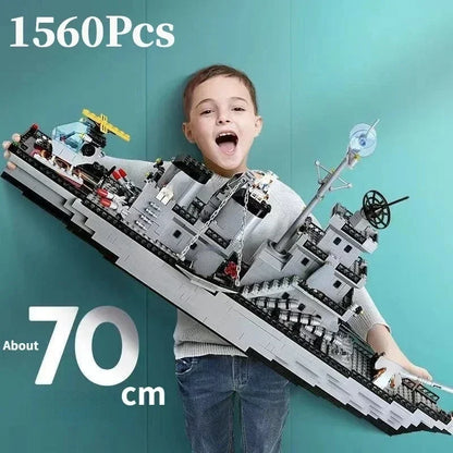 1560pcs Navy Warship Building Blocks 6-in-1 Military Ship Model Toy Set