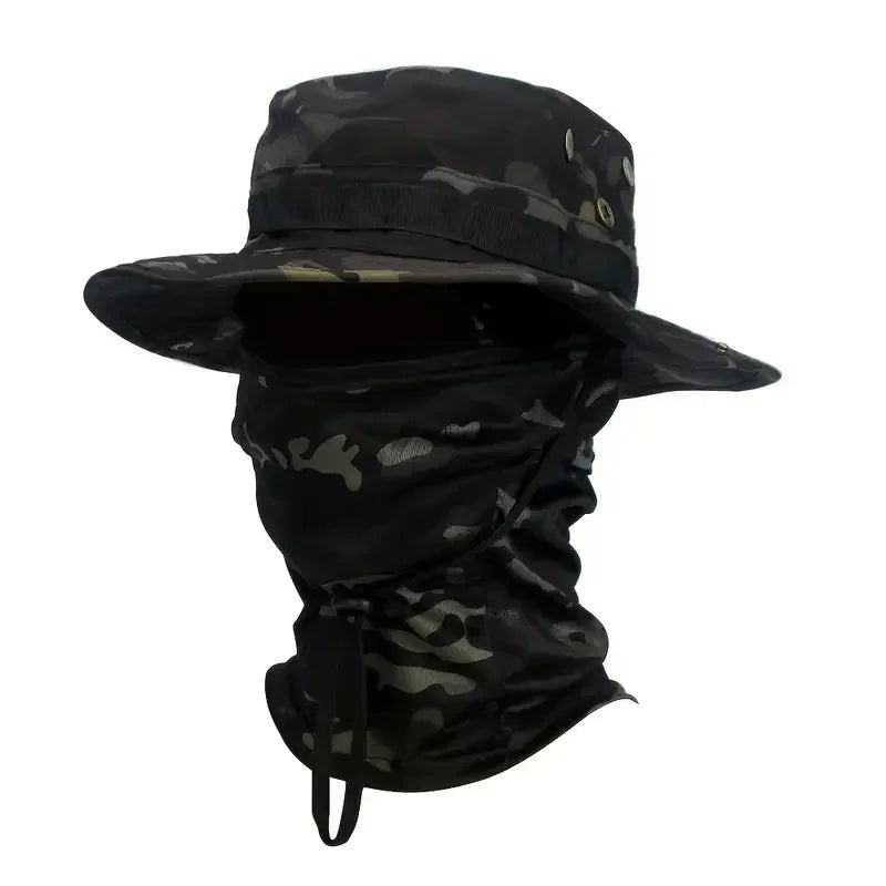 Wide Brim Boonie Hat with Balaclava Mask for Outdoor Fishing Hiking