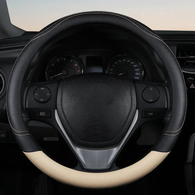 1PC Steering Wheel Cover PU Leather Anti-Slip Universal Fit Black Pink