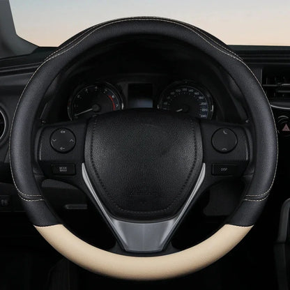 1PC Steering Wheel Cover PU Leather Anti-Slip Universal Fit Black Pink