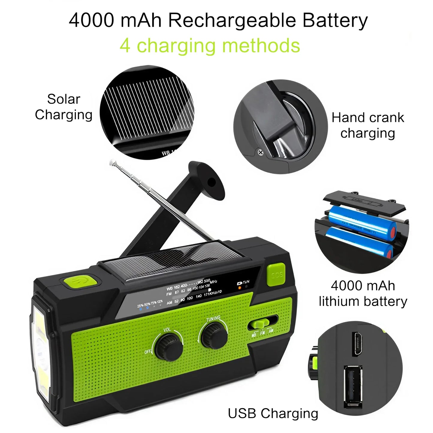 USB Charger Solar Hand Crank Radio Emergency Portable AM/FM Torch