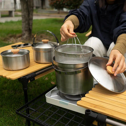 NOBANA Newest Outdoor Stainless Steel Pot Set Camping Family Pot Set 5L Portable Picnic Soup Pot Frying Steaming Household Pot-EXPROTAS