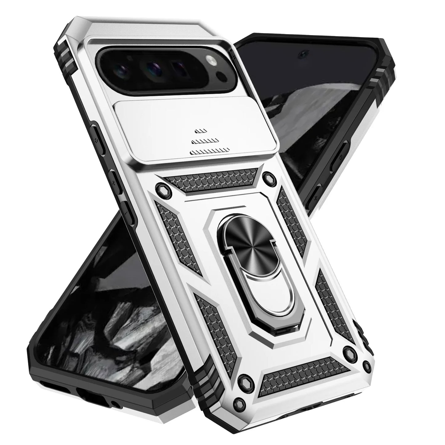 Google Pixel 6-9 Pro XL Armour Ring Case Camera Cover Shockproof Kickstand