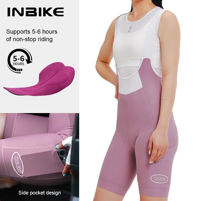 High Waist Cycling Bib Shorts INBIKE Womens Summer MTB Road Bike Padded
