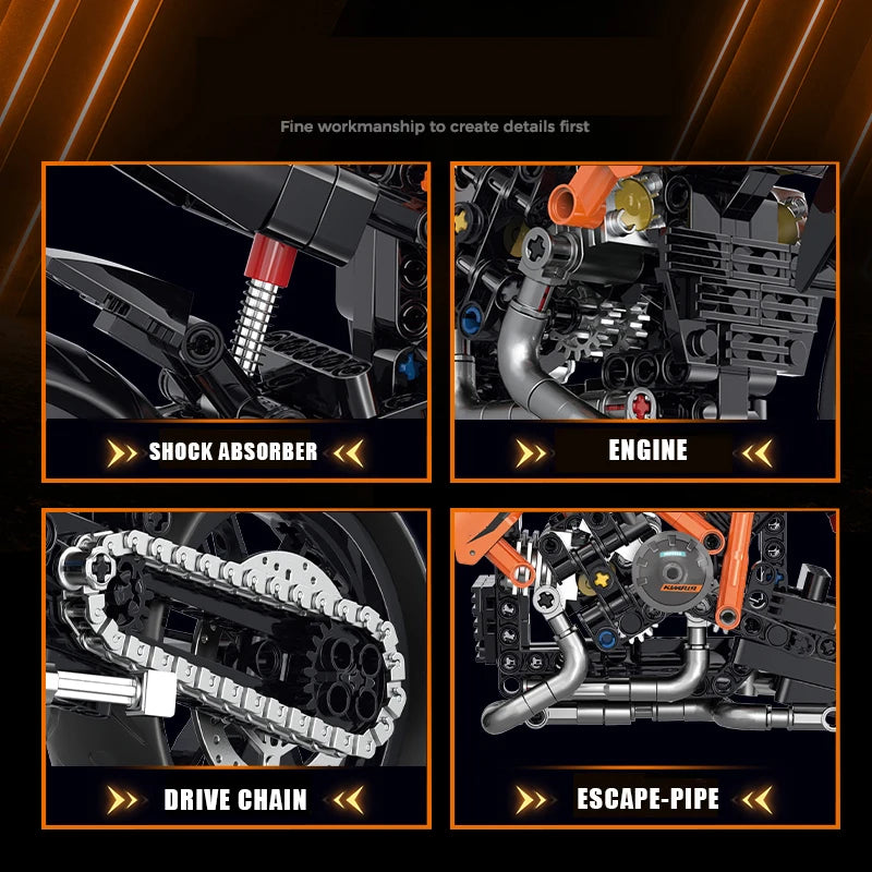 1:8 Racing Motorbike Building Blocks 529pcs MOC Technical Motorcycle Model Toy Gift