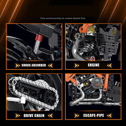 1:8 Racing Motorbike Building Blocks 529pcs MOC Technical Motorcycle Model Toy Gift