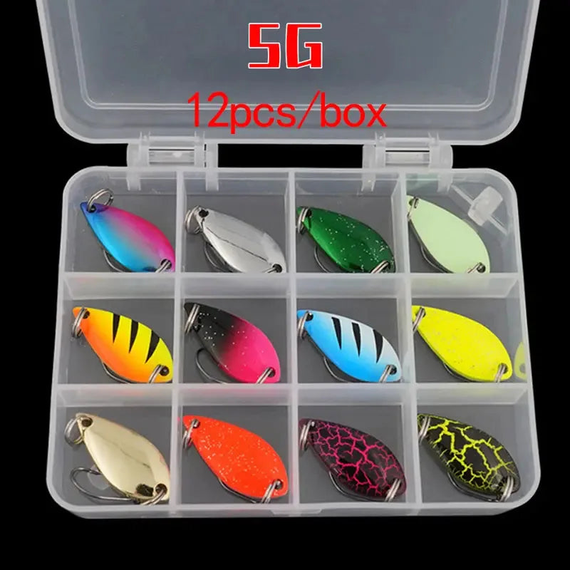 12pcs Fishing Lure Metal Spinner Bait Tackle for Bass Trout Accessories