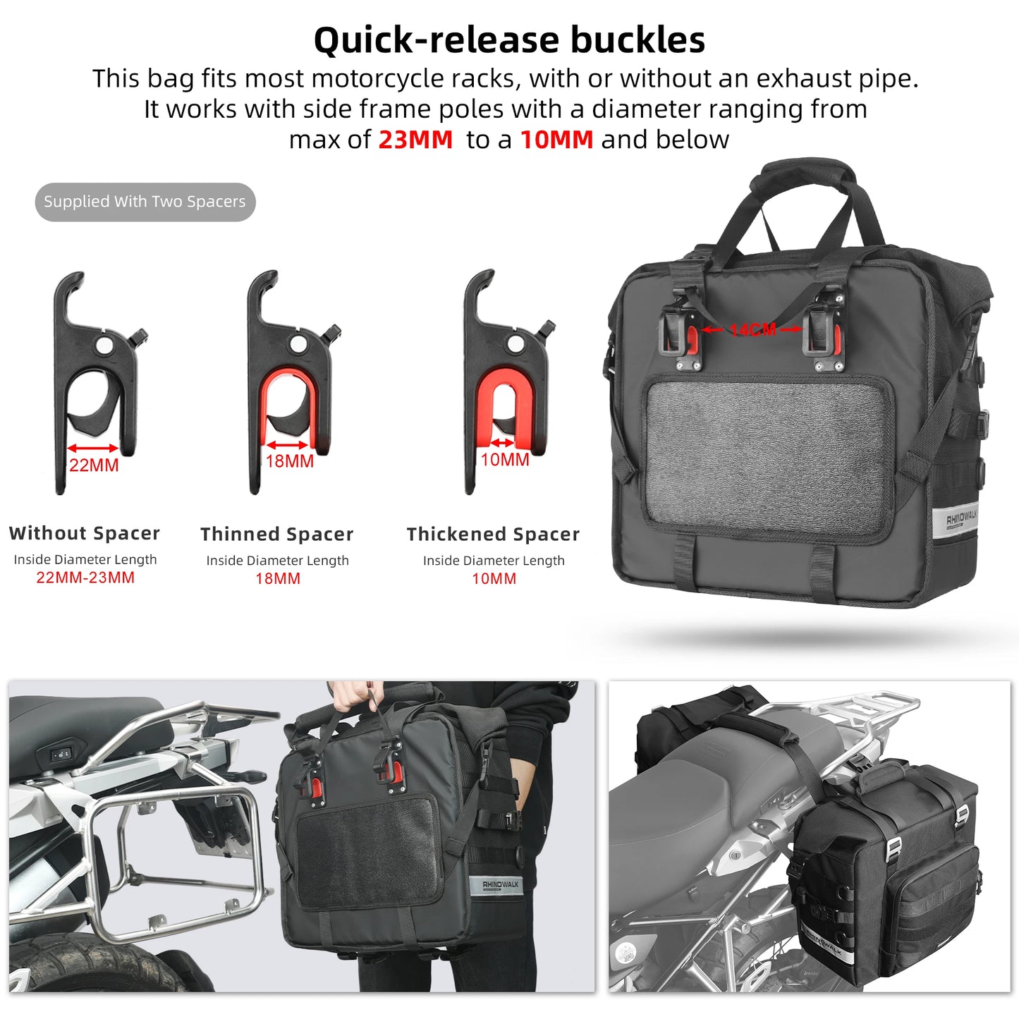 Rhinowalk Motorcycle Side Pannier Bag 25-32L Waterproof Expandable Quick Release