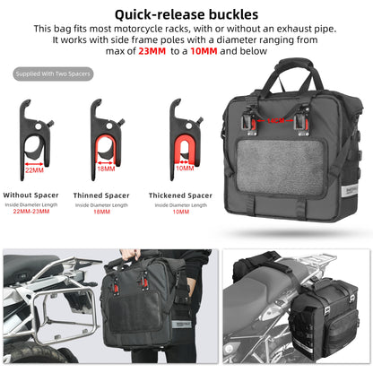 Rhinowalk Motorcycle Side Pannier Bag 25-32L Waterproof Expandable Quick Release