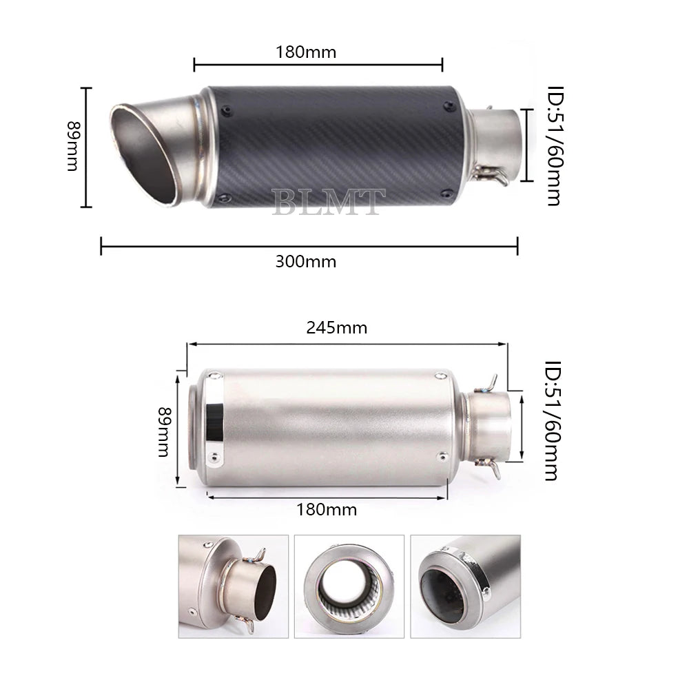 Universal Stainless Steel Slip-On Exhaust Muffler Carbon Look with DB Killer 51-60mm