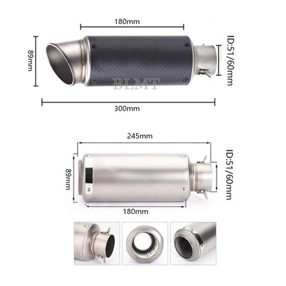 Universal Stainless Steel Slip-On Exhaust Muffler Carbon Look with DB Killer 51-60mm