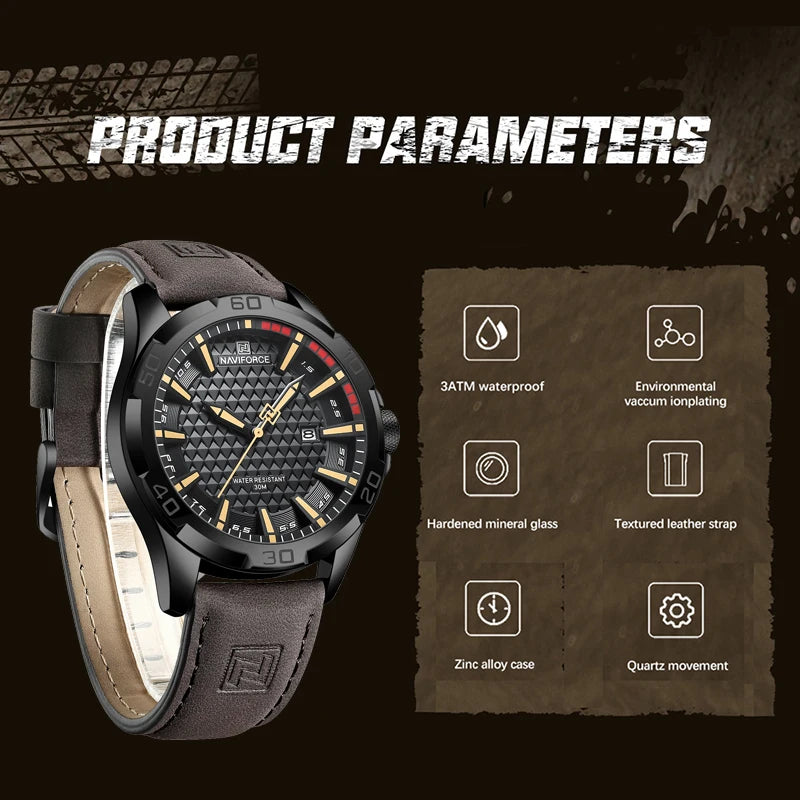 NAVIFORCE Men Casual Sport Military Quartz Calendar Wrist Watch for Man Business Leather Waterproof Male Clock Relogio Masculino-EXPROTAS