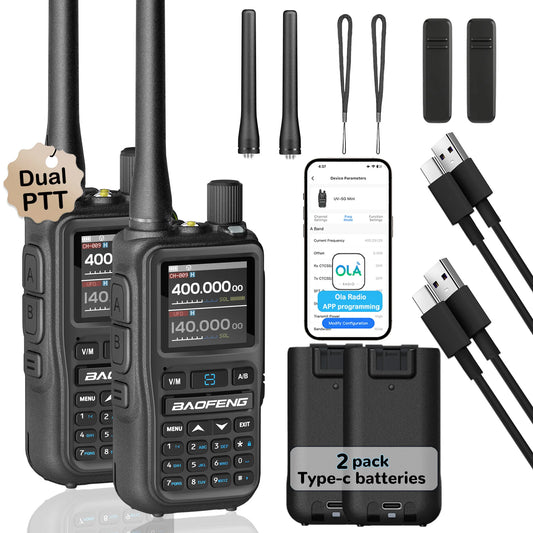 2 Pack Baofeng Walkie Talkie Mini Dual Band Radio 5W Bluetooth Type-C