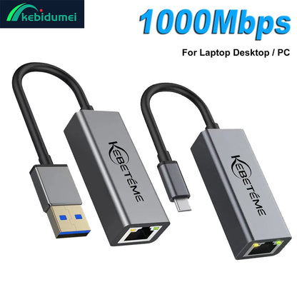 USB Ethernet Adapter 1000Mbps RJ45 Network Card for PC MacBook