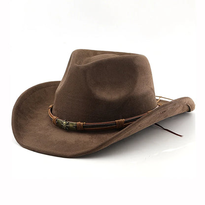 Western Cowboy Hat Vintage Suede Felt Brim Unisex Outdoor Travel Hats