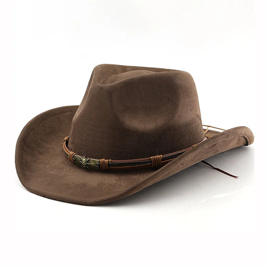 Western Cowboy Hat Vintage Suede Felt Brim Unisex Outdoor Travel Hats