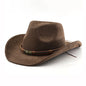 Western Cowboy Hat Vintage Suede Felt Brim Unisex Outdoor Travel Hats
