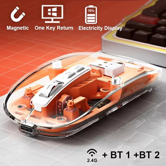 Transparent Wireless Mouse Bluetooth/2.4G Triple Mode Silent Rechargeable