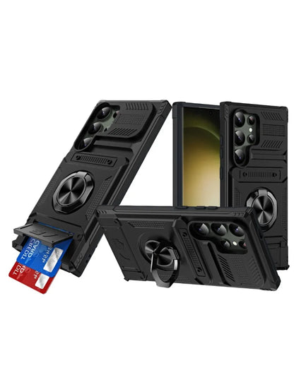 Ring Kickstand Wallet Case for Samsung S23FE S24 S25 A14-A55 Heavy Duty