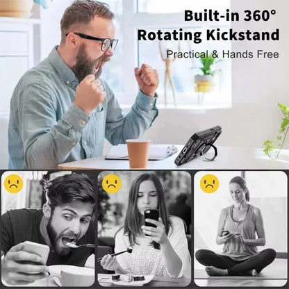 iPhone 11-16 Pro Max Ring Kickstand Wallet Case Heavy Duty Shockproof Cover