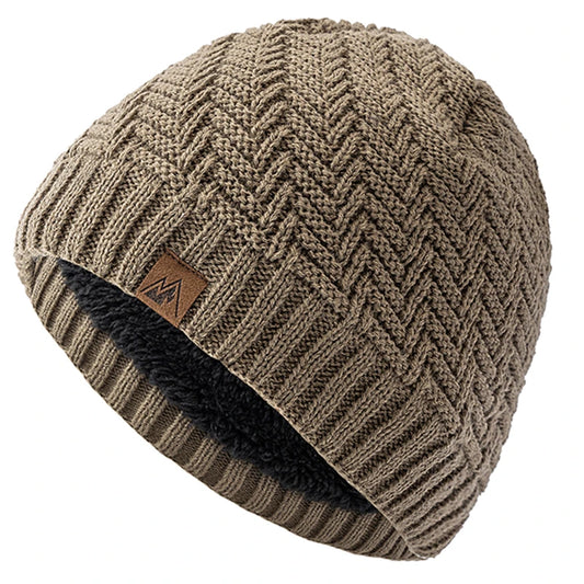 Unisex Peak Label Winter Hat Fur-Lined Knitted Beanie Warm Outdoor Sports Cap - EXPROTAS