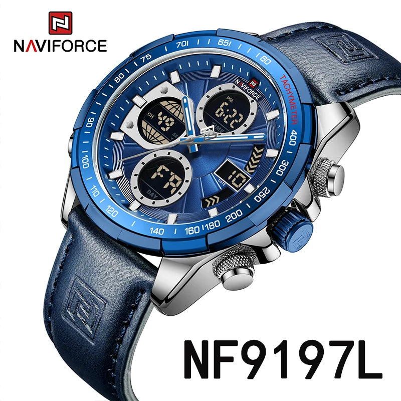 NAVIFORCE Top Military Quartz Watches for Men Luxury Sports Chronograph Watch Waterproof Clock Leather LED Digital WristWatch-EXPROTAS