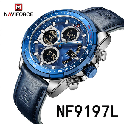 NAVIFORCE Top Military Quartz Watches for Men Luxury Sports Chronograph Watch Waterproof Clock Leather LED Digital WristWatch-EXPROTAS