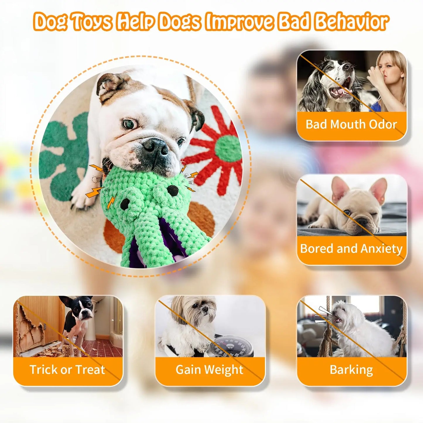 Octopus Plush Dog Toy Interactive Squeaky Chew Soft Pet for Dogs