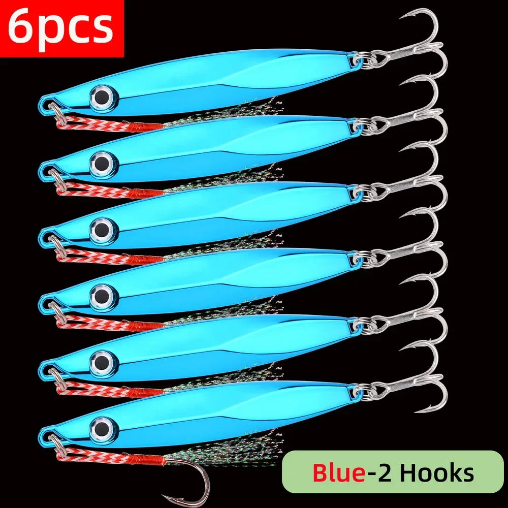 6pcs Long Casting Metal Jig, Sea Fishing Lure, Electroplated Hard Bait, Fishing Accessories Jigging Lure For Saltwater 10g-80g