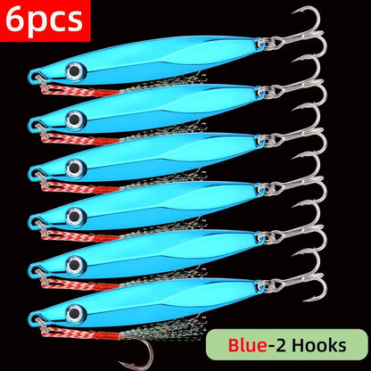 6pcs Long Casting Metal Jig, Sea Fishing Lure, Electroplated Hard Bait, Fishing Accessories Jigging Lure For Saltwater 10g-80g
