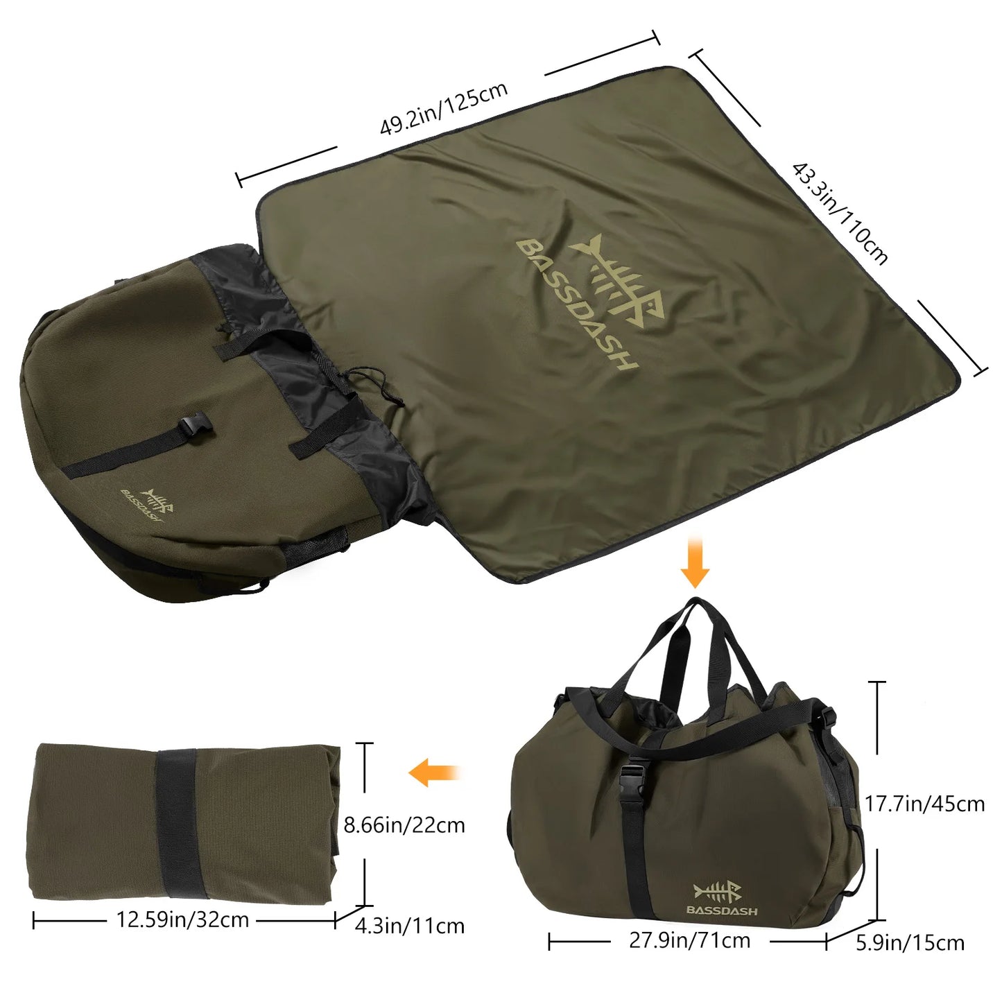 Foldable Fishing Wader Bag BASSDASH FP08 Changing Mat Boot Storage Shoulder Strap