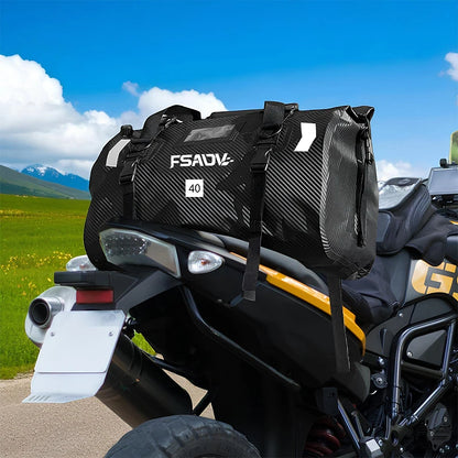 Carbon Black Motorcycle Tail Bag Waterproof 40L 66L Luggage Seat Travel Backpack