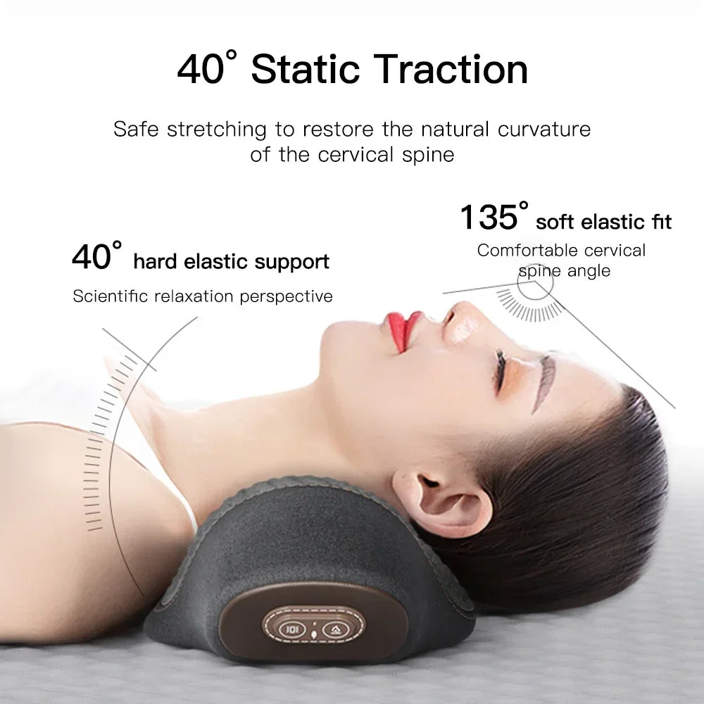Electric Neck Massager Pillow Heat Vibration Cervical Support Traction