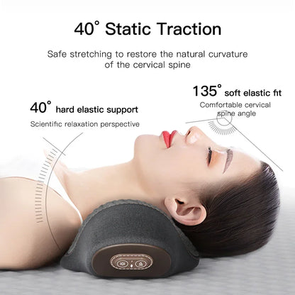 Electric Neck Massager Pillow Heat Vibration Cervical Support Traction