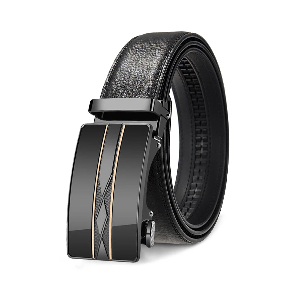 Men Leather Belt Adjustable Ratchet Automatic Buckle Black Brown