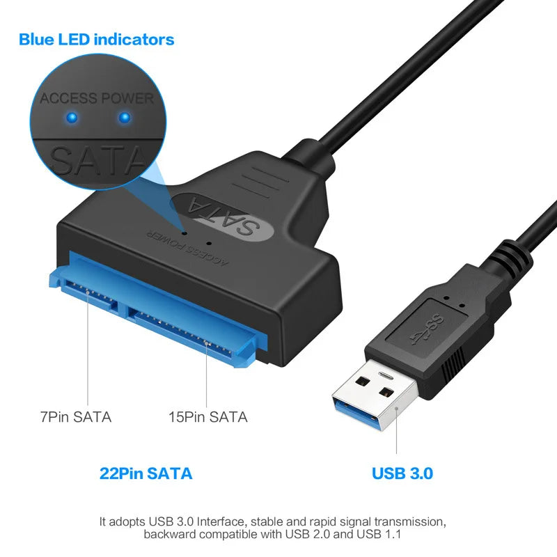 USB 3.0 to SATA Cable 2.5" HDD/SSD Adapter 6Gbps 22-Pin SATA III Cord