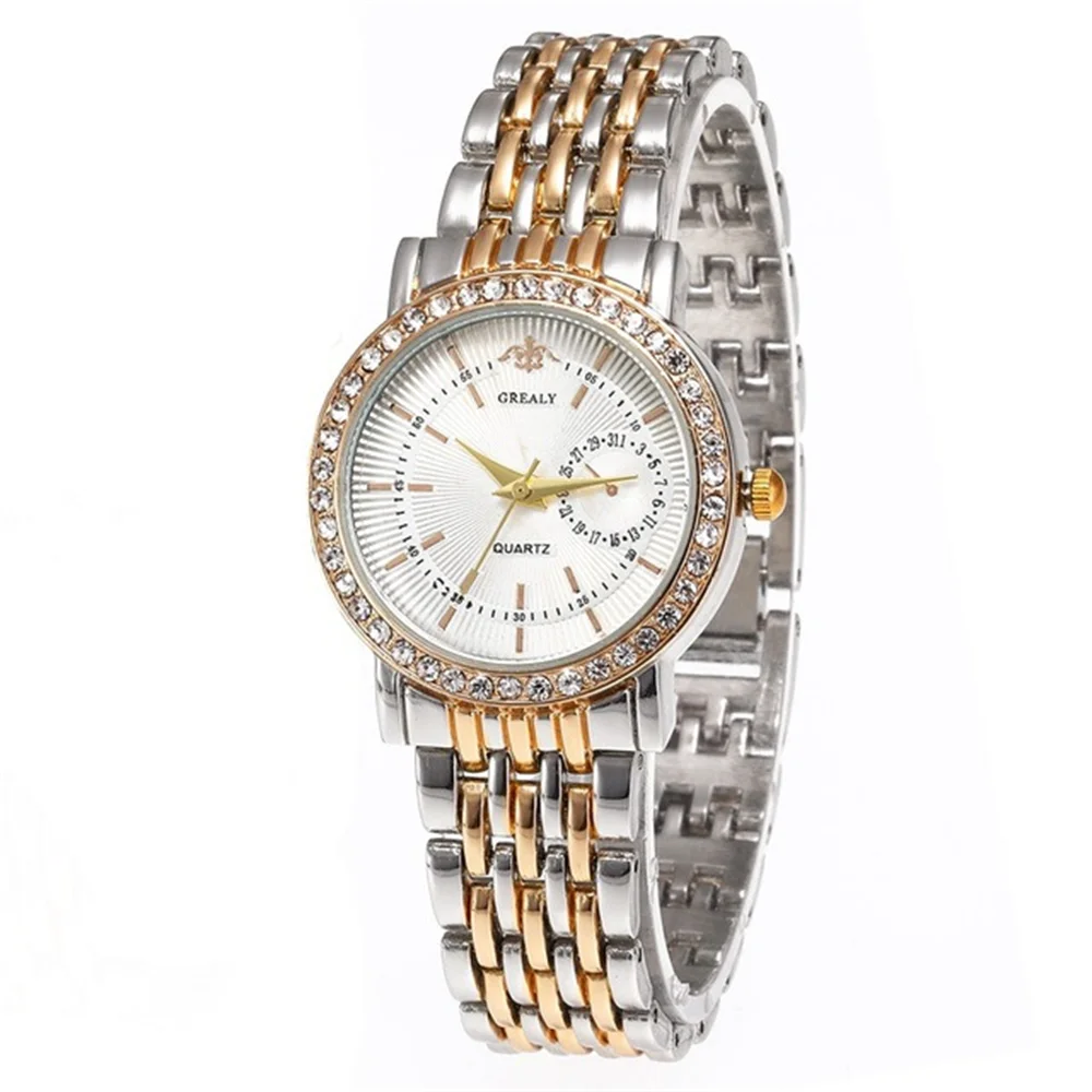 Two Tone Ladies Watch Elegant Gold Silver Band Quartz Wristwatch
