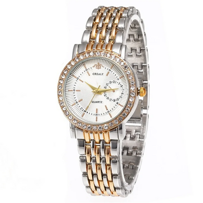 Two Tone Ladies Watch Elegant Gold Silver Band Quartz Wristwatch