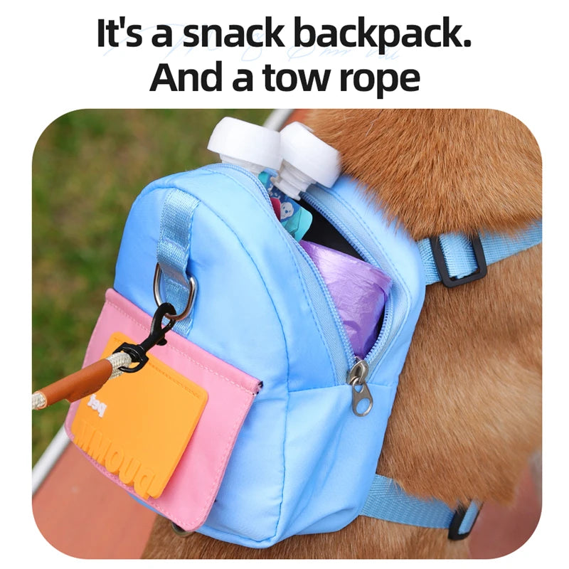 Waterproof Dogs Puppy Bag Outdoor Travel Backpack with Harness & Collar
