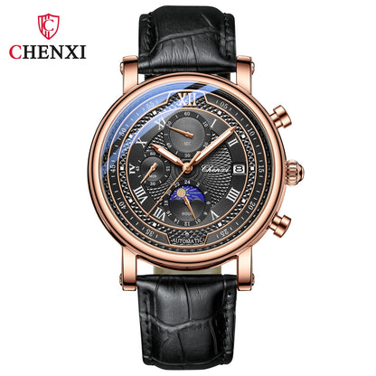 Chenxi 976 Leather Chronograph Date Men's Phase Of The Moon Timing Business Luminous Quartz Watch Relojes para hombres-EXPROTAS