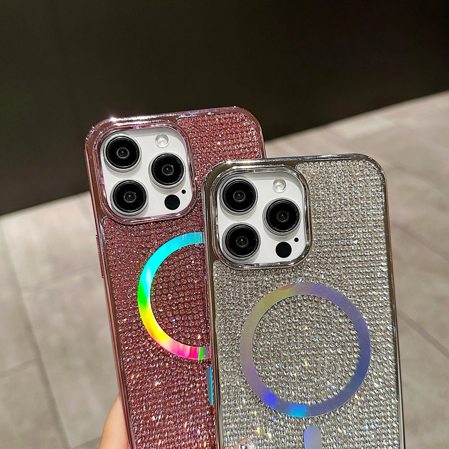 Diamond MagSafe Case for iPhone 11-17 Air Pro Max Plus Electroplate Cover