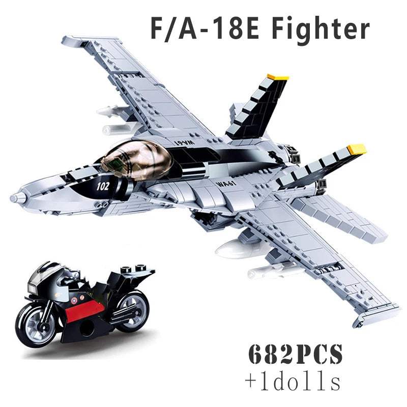 F/A-18E Fighter Jet Building Blocks Modern Military Aircraft Brick Toy Set