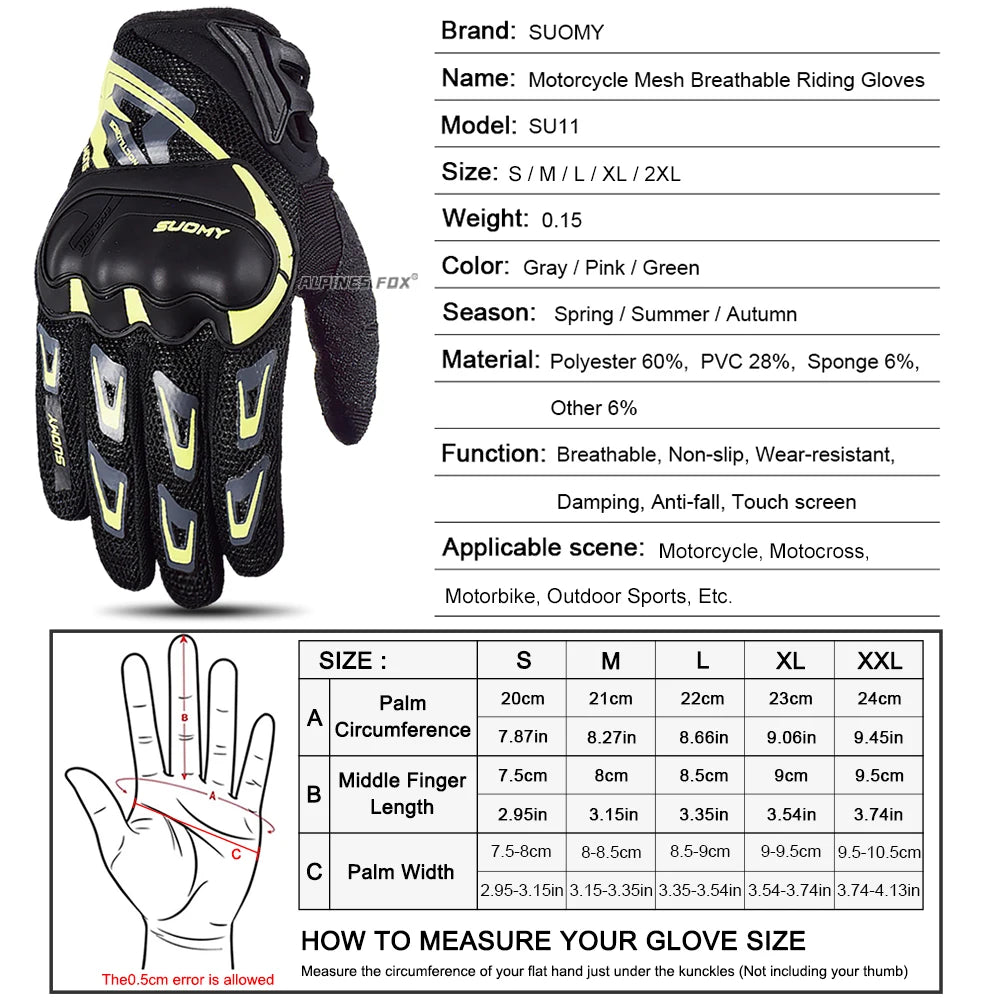 Suomy Mesh Motorcycle Gloves Summer Breathable Touch Screen Riding Gloves Unisex