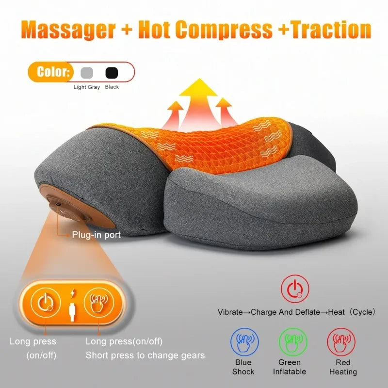 Electric Neck Massager Pillow Heat Vibration Cervical Support Traction