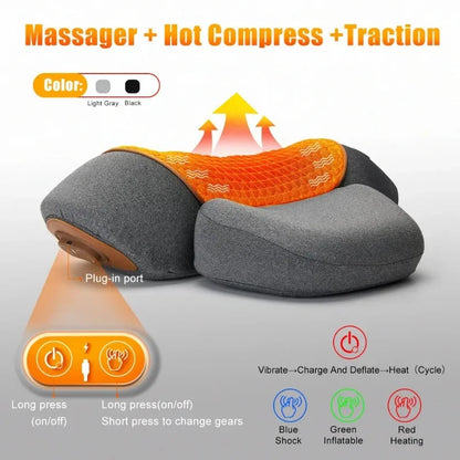 Electric Neck Massager Pillow Heat Vibration Cervical Support Traction