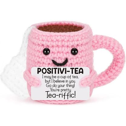 Funny Crochet Emotional Support Coffee Doll Handmade Desk Ornament Gift