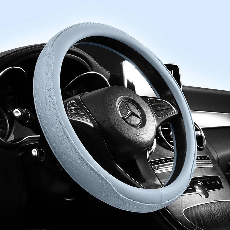 Napa Leather Steering Wheel Cover 14.5-15 Inch Breathable Non-Slip Patchwork