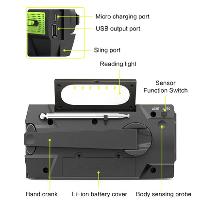 USB Charger Solar Hand Crank Radio Emergency Portable AM/FM Torch