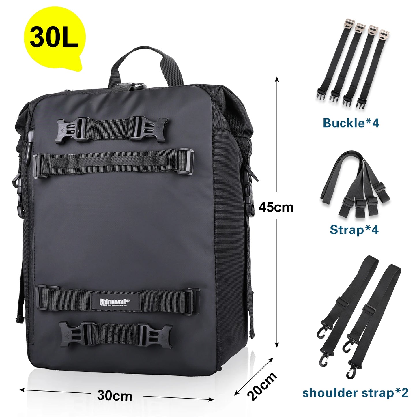 Rhinowalk Motorcycle Rear Seat Bag 10/20/30L Waterproof Saddle Luggage Bag